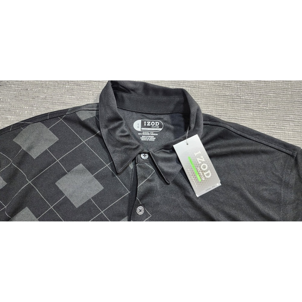 IZOD XFG Mens Large Black Cool-FX X-Treme Function Golf Polo Shirt Geometric NWT